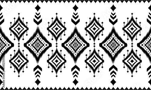 Ikat Southwest Native seamless pattern ethnic tribal Aztec geometric Navajo Native American fabric black and white design vector for textile print