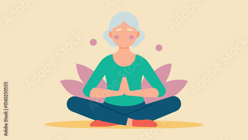 A caregiver practicing stressreducing techniques such as deep breathing and mindfulness to help them cope with the challenges of caring for someone with dementia.. Vector illustration