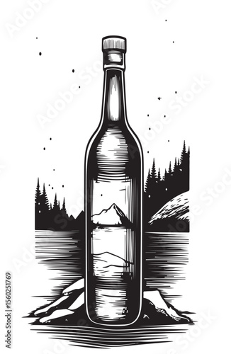 Stylized image of bottle of sparkling water white background vector