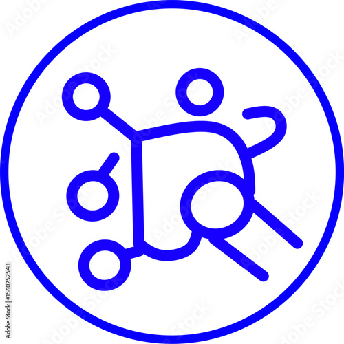 blue line icon ethical ai inside circle. Blue line icon with artificial intelligence theme (AI chip, robot, neural network) inside circle