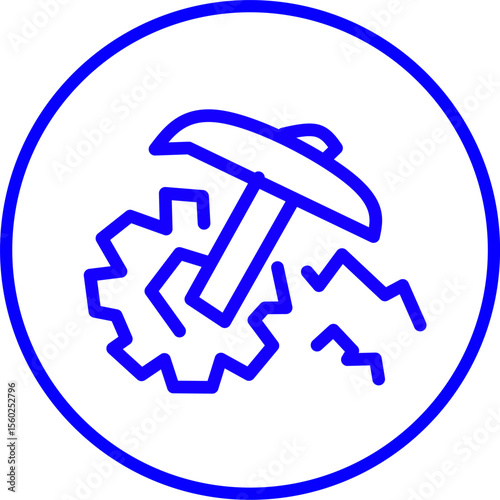 blue line icon data mining inside circle. Blue line icon with artificial intelligence theme (AI chip, robot, neural network) inside circle