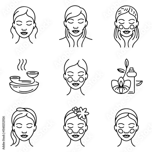 Unique high quality Beauty face line icon set