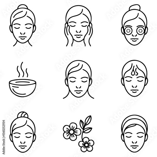 Unique high quality Beauty face line icon set