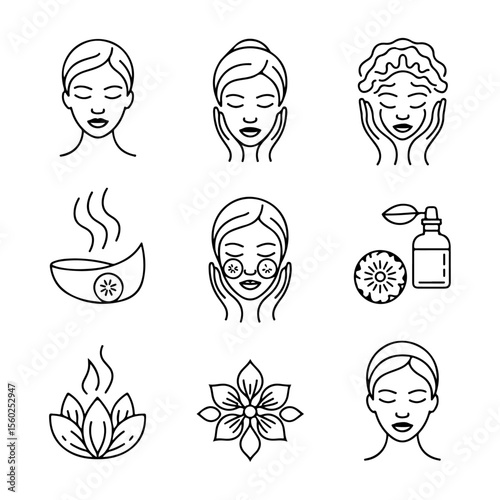 Unique high quality Beauty face line icon set