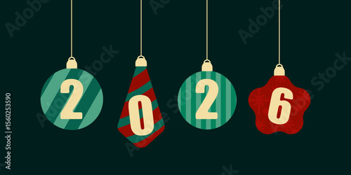 Vector concept of holiday decoration 2026 can be used for greeting cards, festive banners and seasonal designs