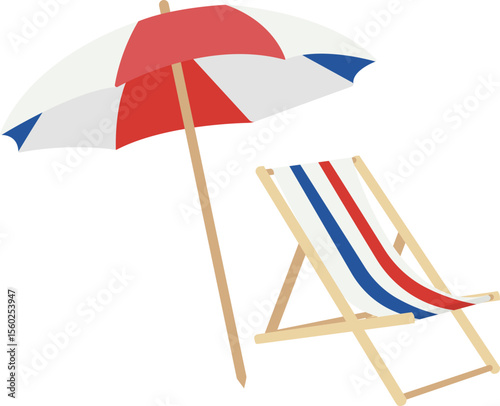 Beach Chair, Parasol, 4th of July, Summer Vacation, Red white and blue