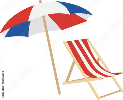Beach Chair, Parasol, 4th of July, Summer Vacation, Red white and blue