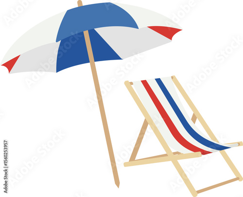 Beach Chair, Parasol, 4th of July, Summer Vacation, Red white and blue