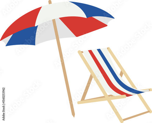 Beach Chair, Parasol, 4th of July, Summer Vacation, Red white and blue