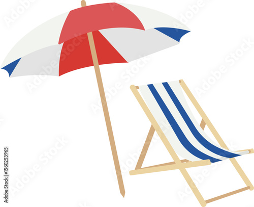 Beach Chair, Parasol, 4th of July, Summer Vacation, Red white and blue