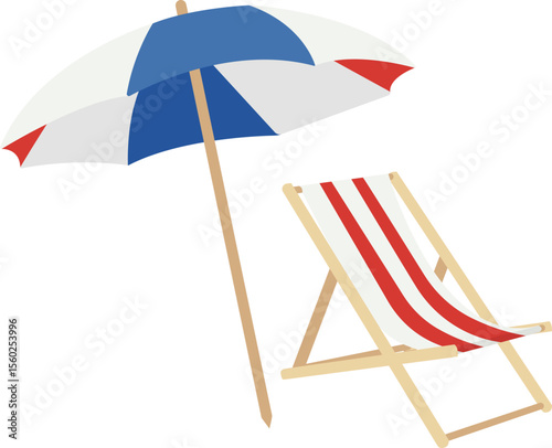 Beach Chair, Parasol, 4th of July, Summer Vacation, Red white and blue