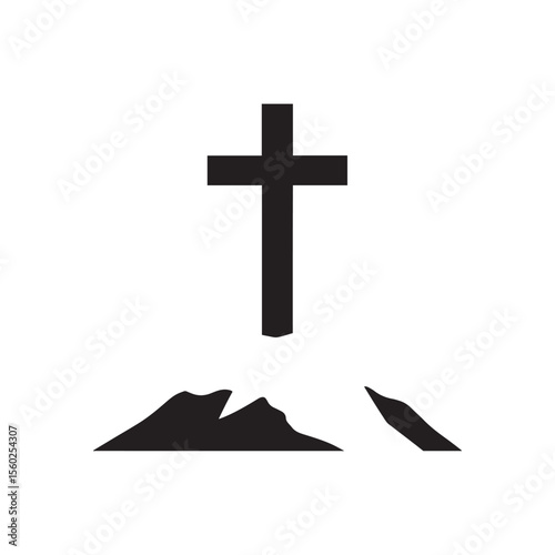 Easter Cross Silhouette on Mountain at Sunrise – Minimal Vector Illustration