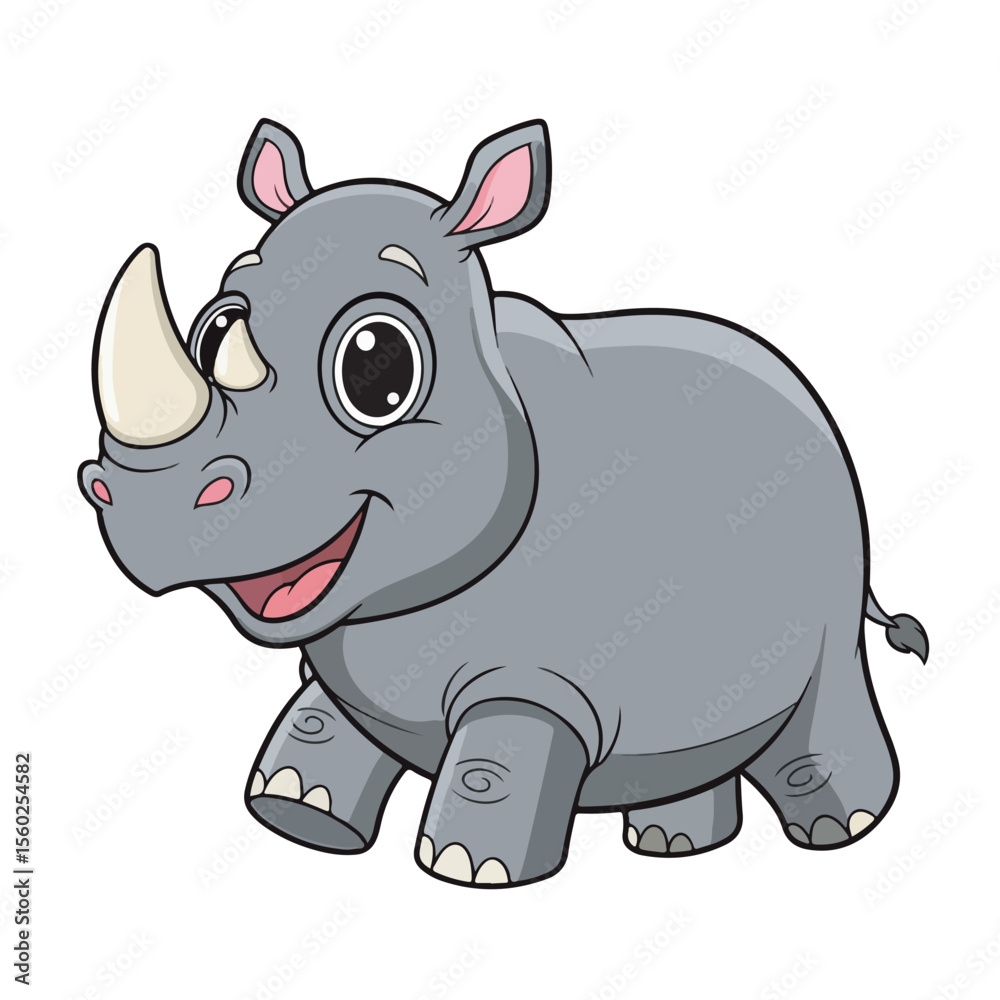 Fototapeta premium Adorable Baby Rhino Cartoon Illustration