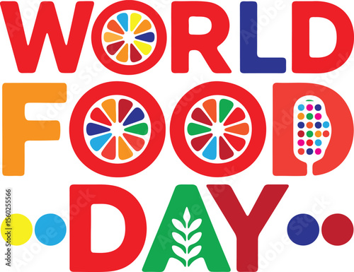 Vibrant world food day celebration with diverse food icons and text