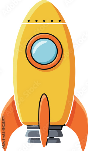 Yellow rocket with orange fins cartoon style vector design isolated on white background futuristic space shuttle illustration