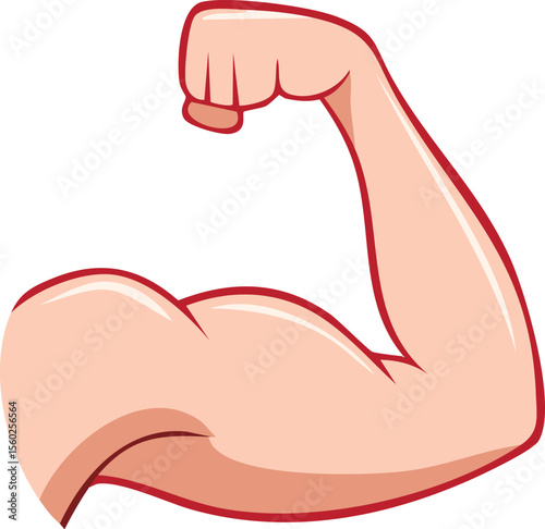 Cartoon illustration of a muscular arm flexing, showcasing strength and fitness.