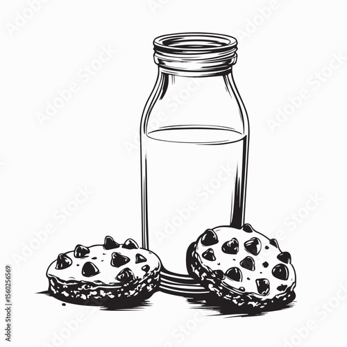 Delicious Cookies and Fresh Milk in a Classic Glass Bottle Vector Image