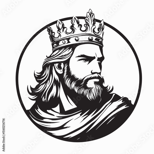Medieval King in Royal Cloak and Crown Image Vector Isolated on white background