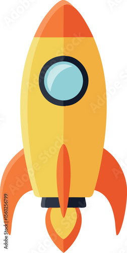 Rocket ship icon with orange and yellow colors blasting off in space vector illustration design