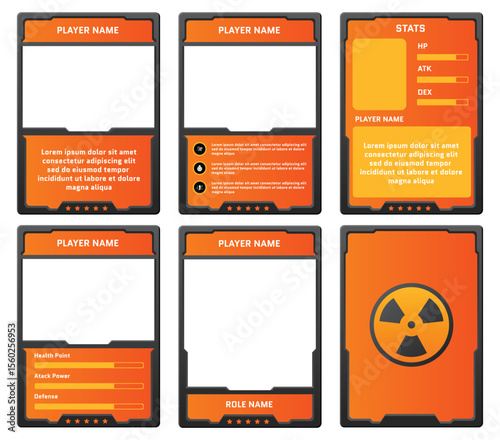 complete game card template with modern nuclear bomb theme and yellow color combination, for ui game, trading card game, and player collection card purposes. available with eps 10 file