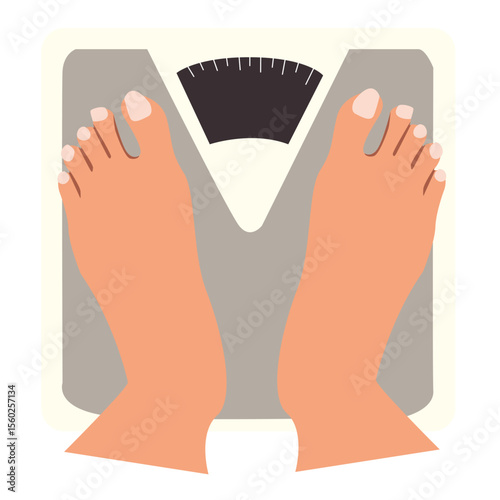 Top view of female feet standing on weighing scale