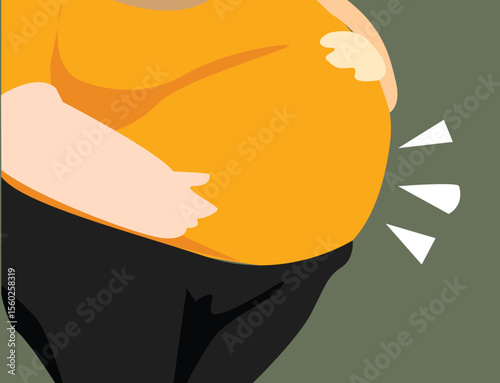 hand holding her own belly fat. Healthy stomach muscle concept