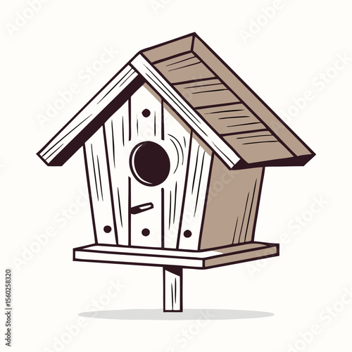 Cute Wooden Birdhouse Illustration, Garden Decor, Spring