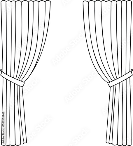Curtain vector design with tied and untied styles for interior decoration or window treatment illustration