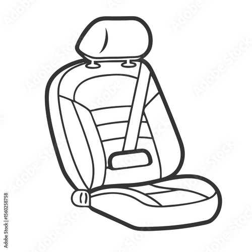 Car Seat with Seatbelt - Line Drawing Illustration