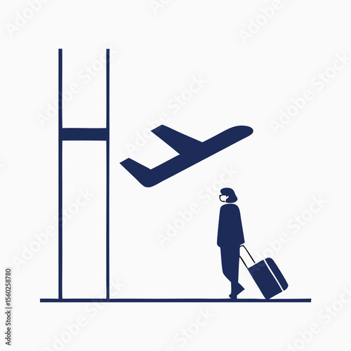 Traveler with Luggage at Airport Gate, Delayed Flight