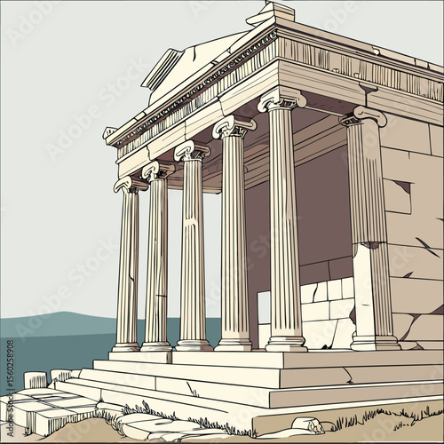 Ancient Greek Temple Illustration Architectural Marvel of Classical Greece