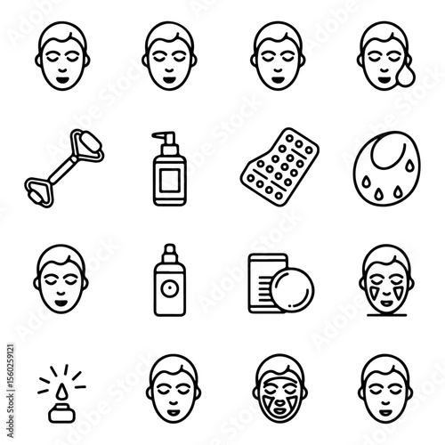 Unique high quality Beauty products line icon set