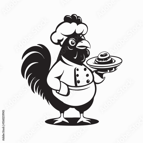 Funny Rooster Chef Serving Minimalist Food as Restaurant Symbol Vector Illustration