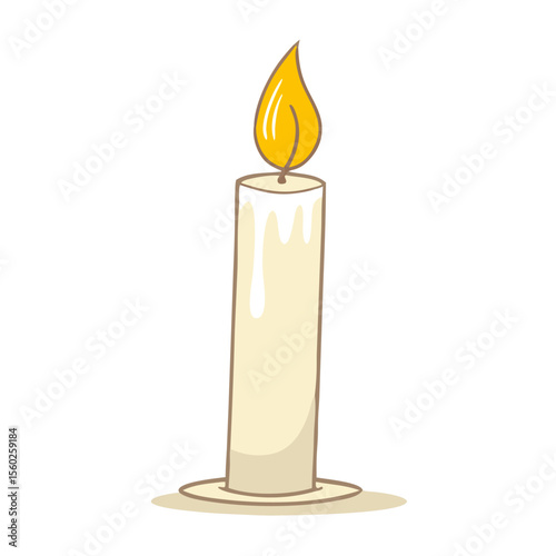 Lit Candle Illustration, Simple Beige Candle Drawing, Yellow Flame