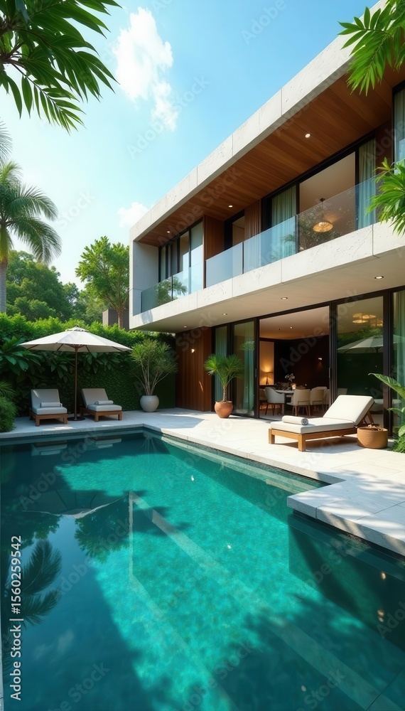 custom made wallpaper toronto digitalDramatic modern villa, pristine pool, abundant greenery , greenery, contemporary, pool