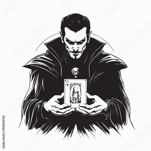Dracula Displaying His Tarot Card Reading Skills in a Mystical Vector Illustration