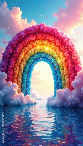 Dynamic watercolor rainbow arch, shrinking to vanishing point , summer, equality, artwork