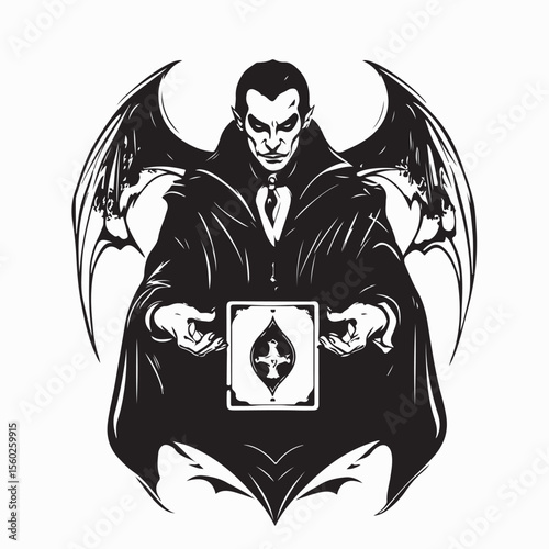 Vampire Dracula Reading Tarot Cards with a Mysterious and Magical Aura Vector