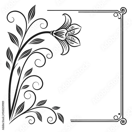 Elegant Floral Frame Black and White Flower Design Illustration