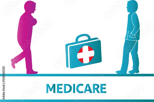 Medical briefcase with figures and text health care