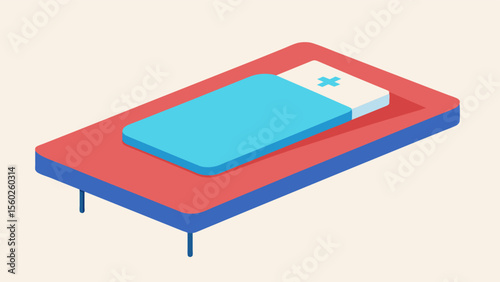 A pressuresensitive mat on a bed notifying caregivers if a patient has gotten up and not returned within a certain timeframe.. Vector illustration