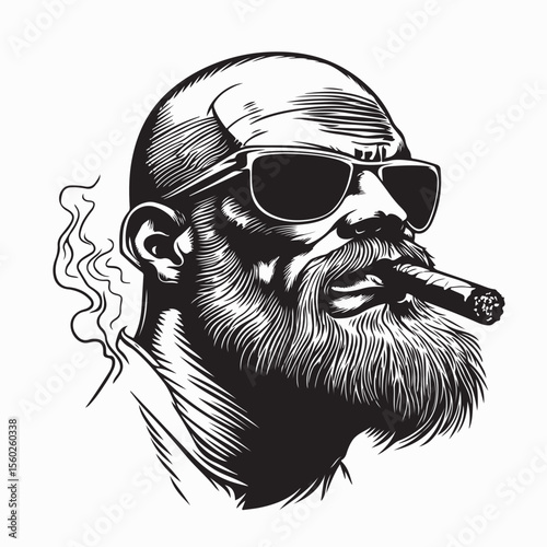 Villain Character Enjoying a Cigar with a Sinister Expression Vector Illustration