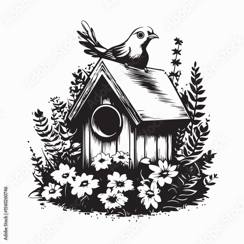 Wooden Bird House Image Vector isolated on white background.