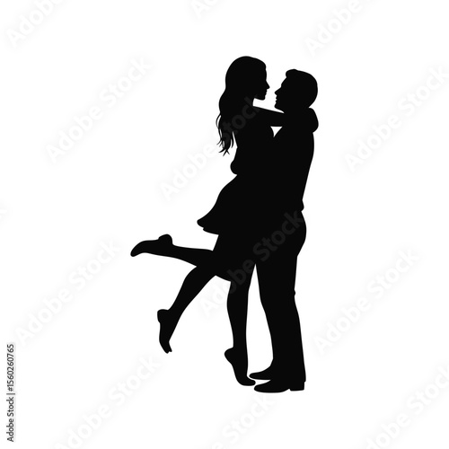 Romantic couple silhouette man lifting woman love passion embrace relationship goals dating wedding anniversary Valentines Day