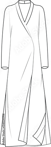 Wrap Maxi Dress | Technical Fashion Illustration | Flat Apparel Template CAD | Front View