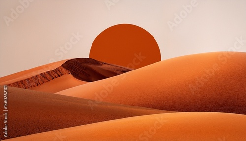 abstract contemporary aesthetic background landscape with desert and sun earth tones burnt orange terracotta colors boho wall decor mid century modern minimalist art print