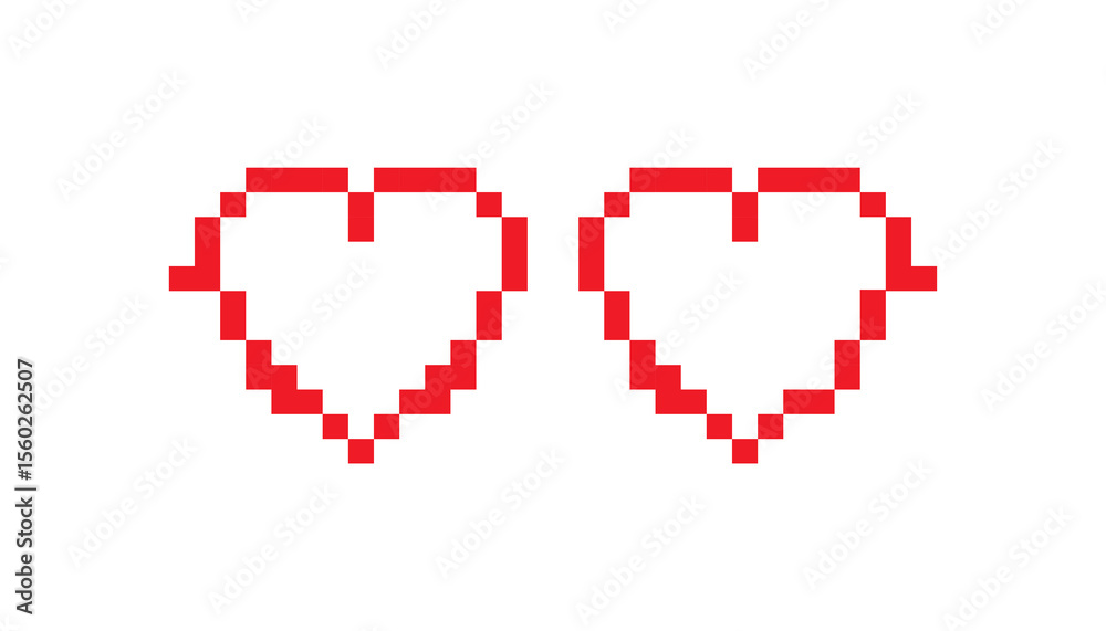 Obraz premium Two red pixel hearts provide a retro game feel. ideal for nostalgic or playful digital designs.