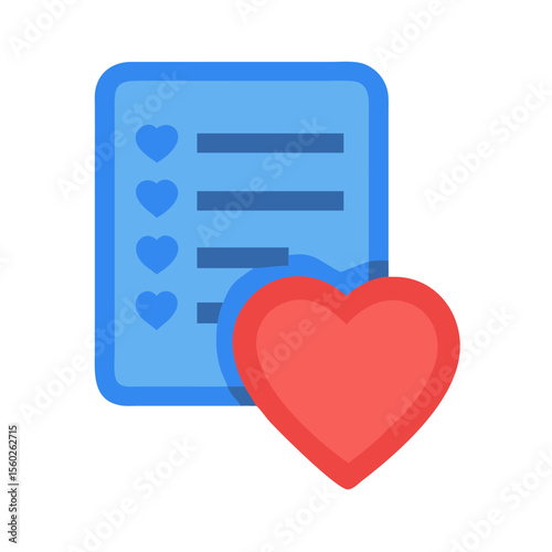 Flat Style Detailed Wishlist Heart List Document Interface Design Element