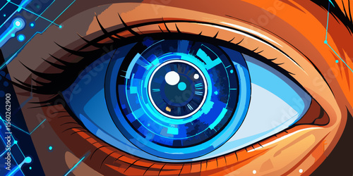 Futuristic Eye with Digital Iris and Circuitry Representing Technology Artificial Intelligence and the Future of Human Vision Enhancement