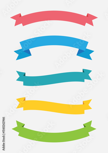Different retro ribbons set. Icons collection on white background. Curved textile symbols. Flat vector isolated banners